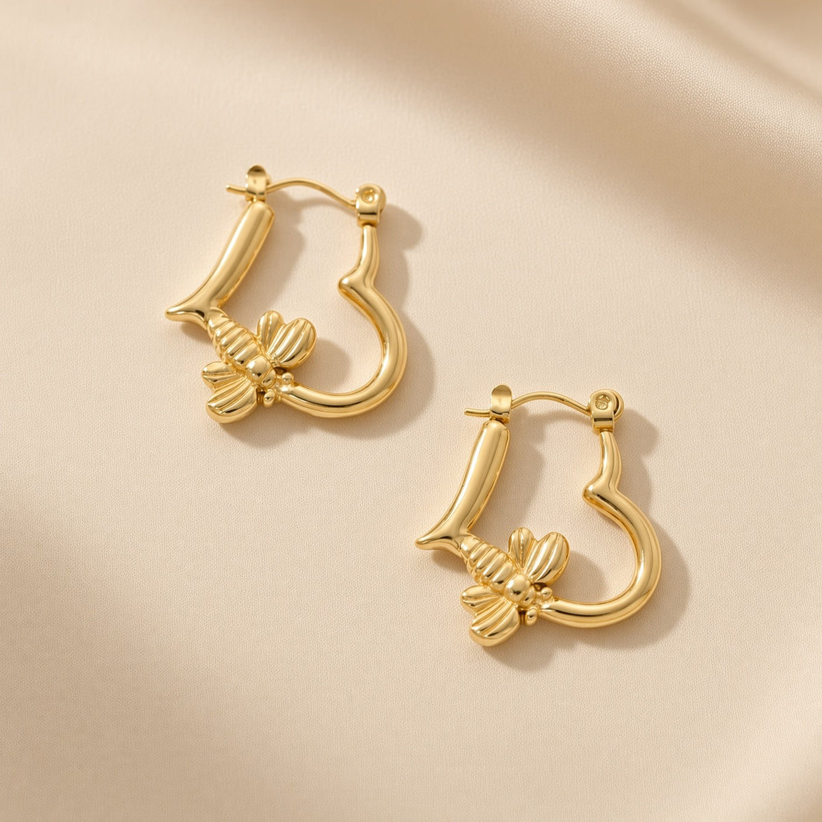 Gold Heart Hoops ( Premium high-grade stainless steel with golden plating )