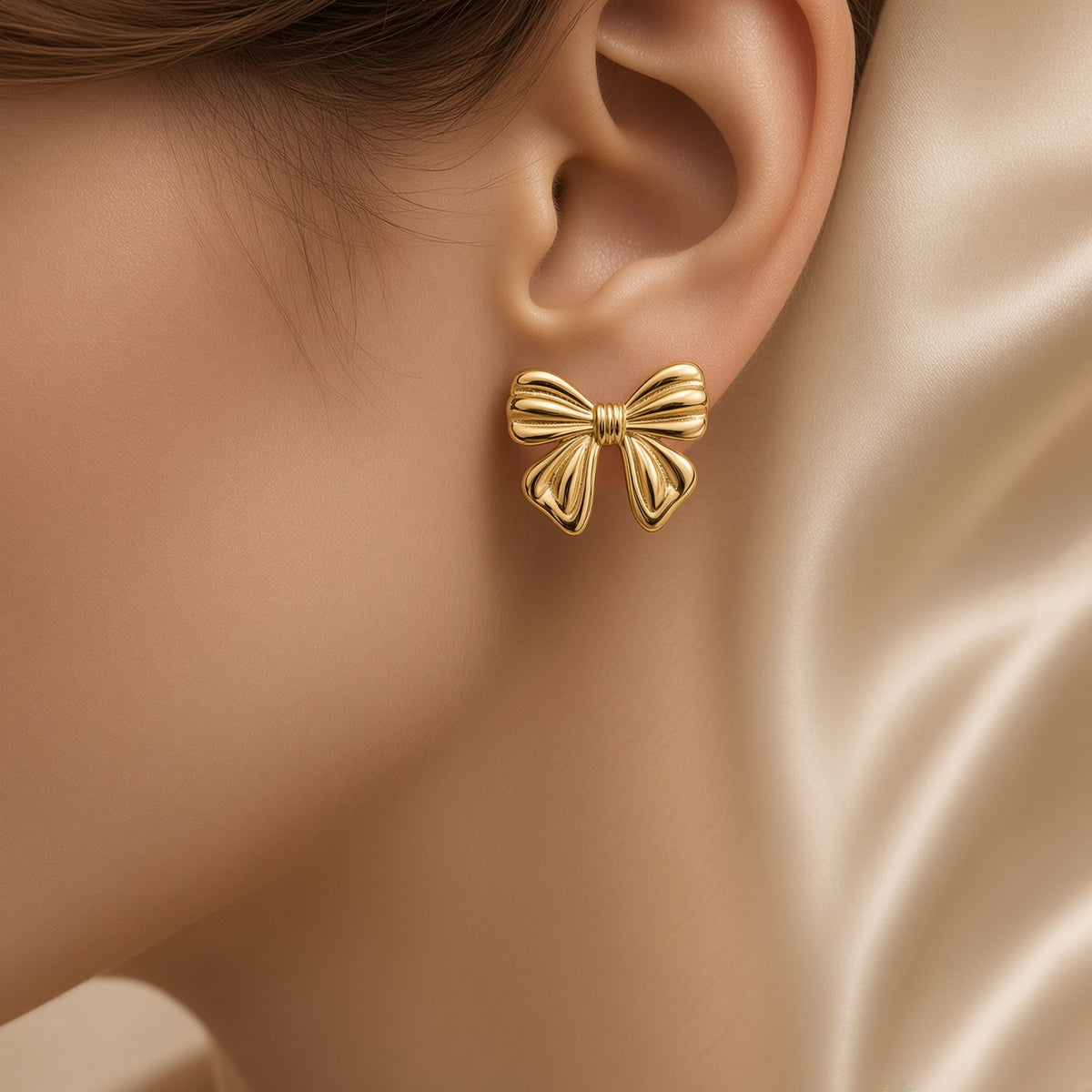 Silk Bow Earrings ( Premium high-grade stainless steel with golden plating )