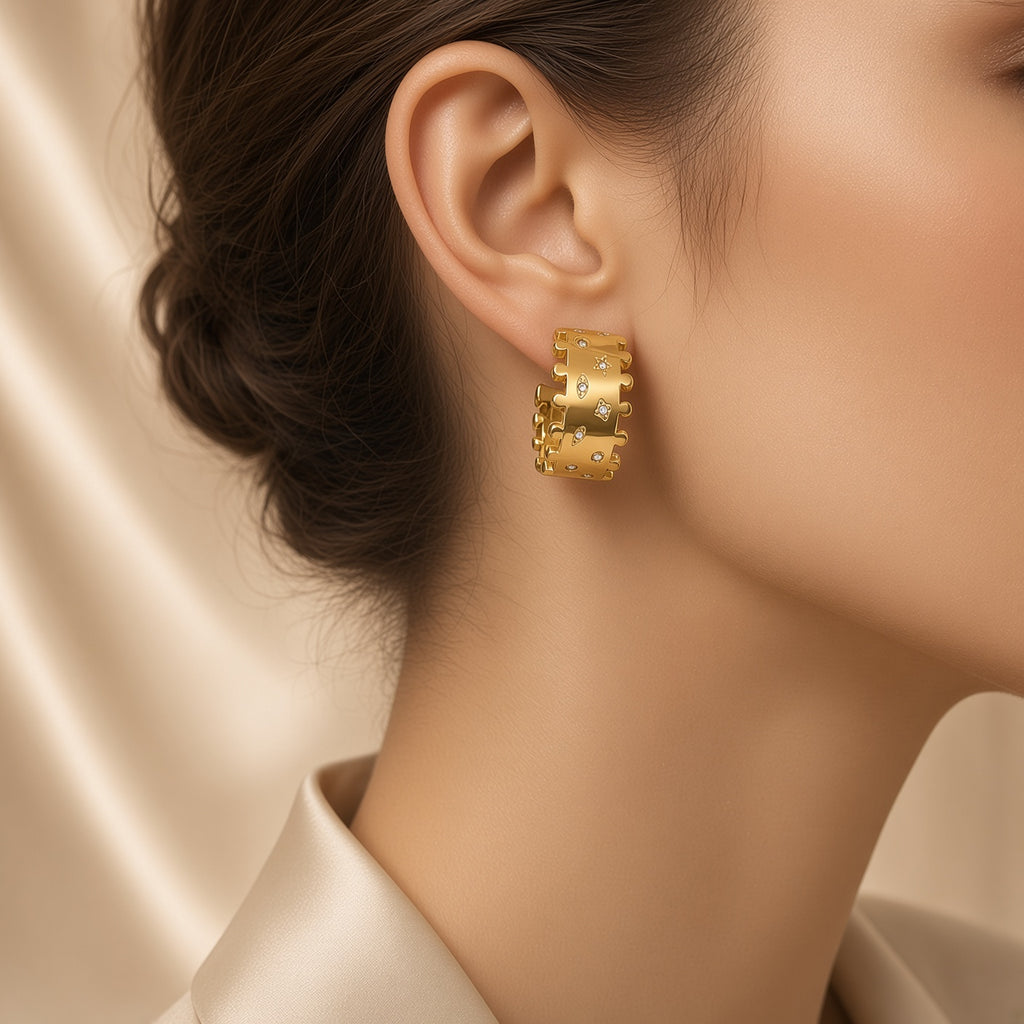 Crystal Paisley Earings ( Premium high-grade stainless steel with golden plating )