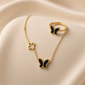 Black Butterfly ring bracelet Anja ( Premium high-grade stainless steel with golden plating )