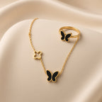 Black Butterfly ring bracelet Anja ( Premium high-grade stainless steel with golden plating )