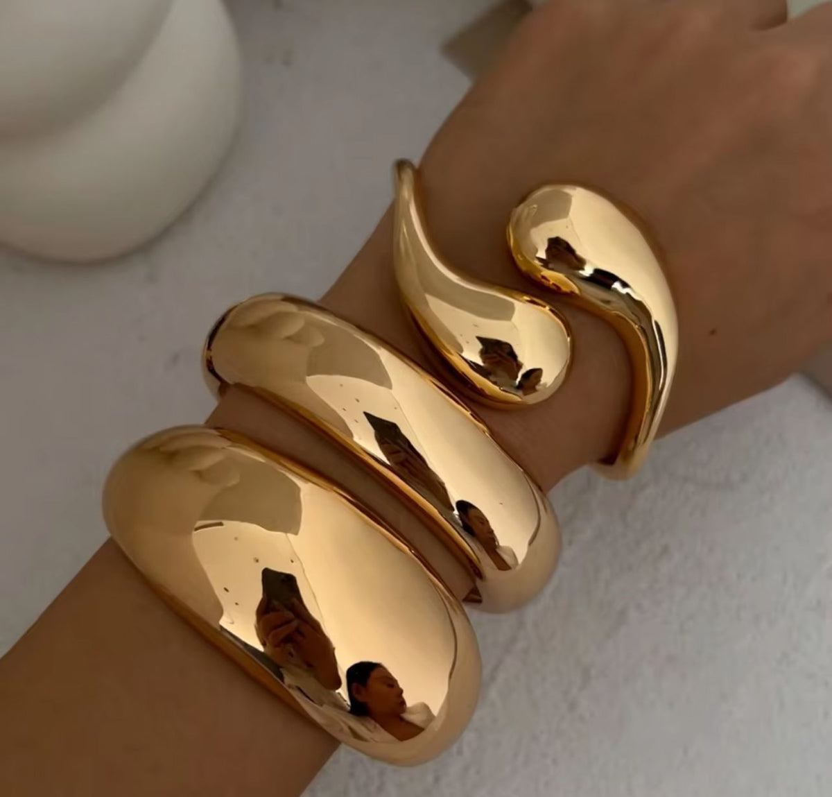 Turkish Golden Pewter Kara bracelet with immaculate golden UV polish