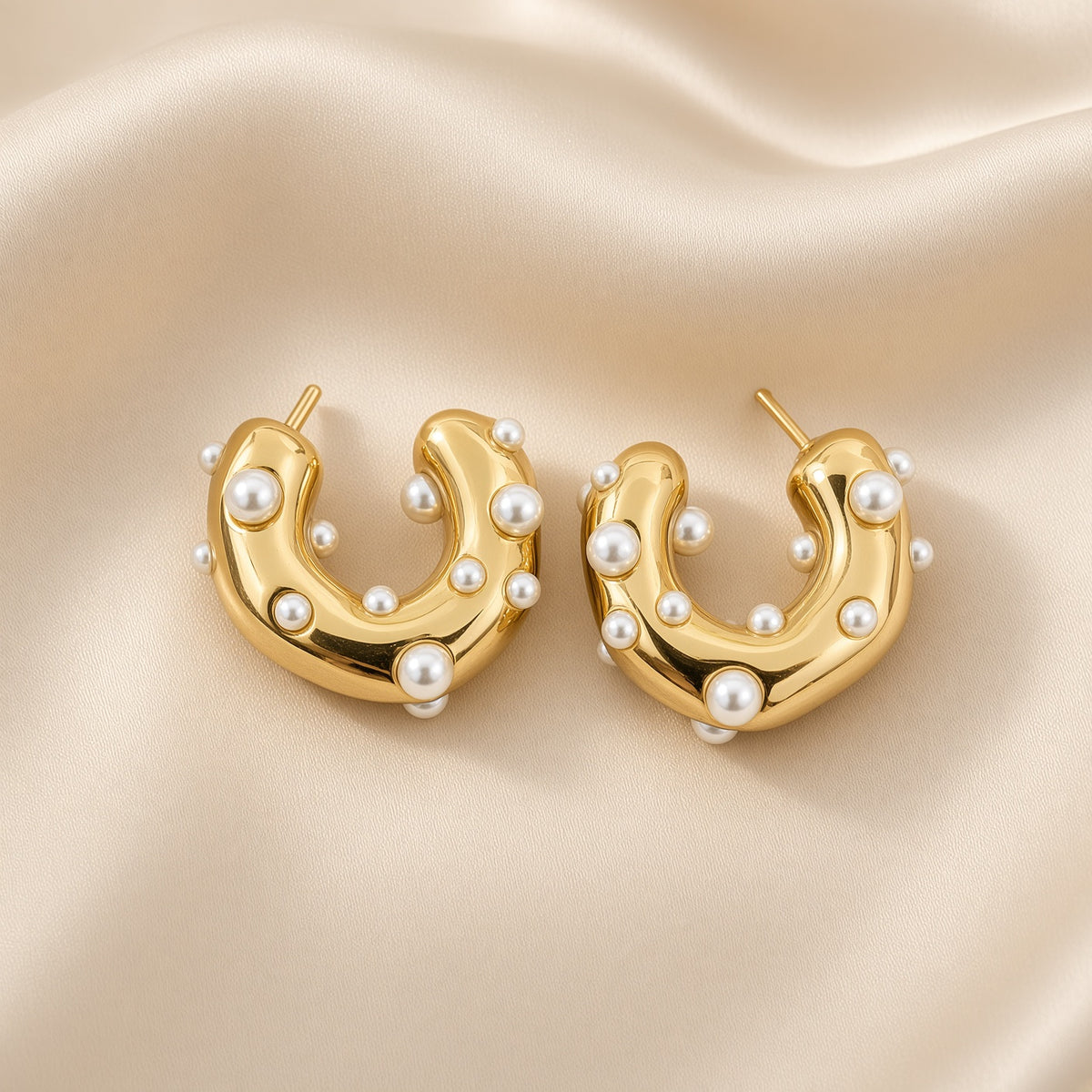 Bubble Pearl Hoops ( Premium high-grade stainless steel with golden plating )