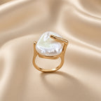 Baroque Mother Pearl Embrace Ring ( Premium high-grade stainless steel with golden plating )
