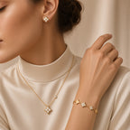 Quatrefoil Glow Set (necklace + bracelet + earrings) ( Premium high-grade stainless steel with golden plating )