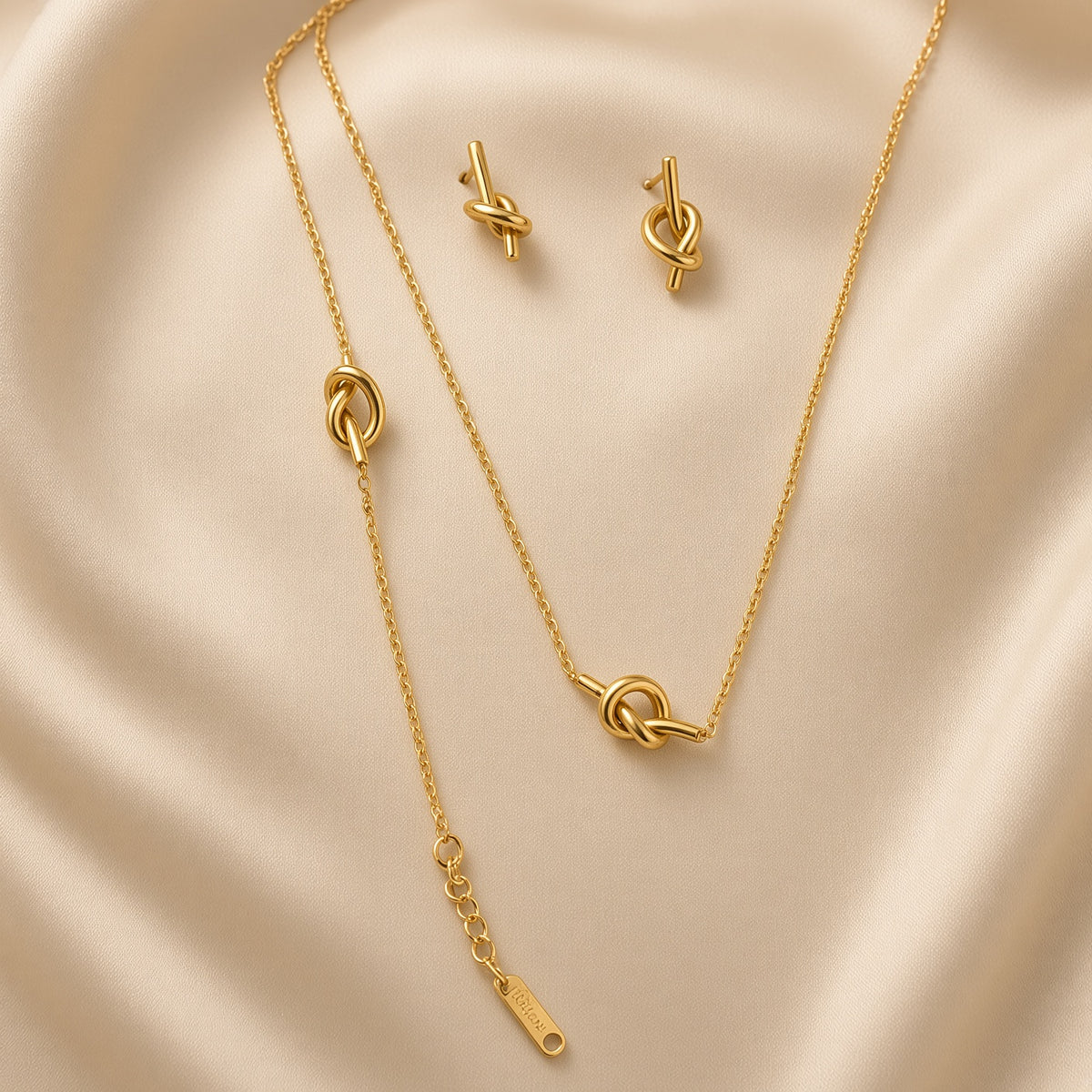 Eternal Knot Suite (necklace + earrings)( Premium high-grade stainless steel with golden plating )