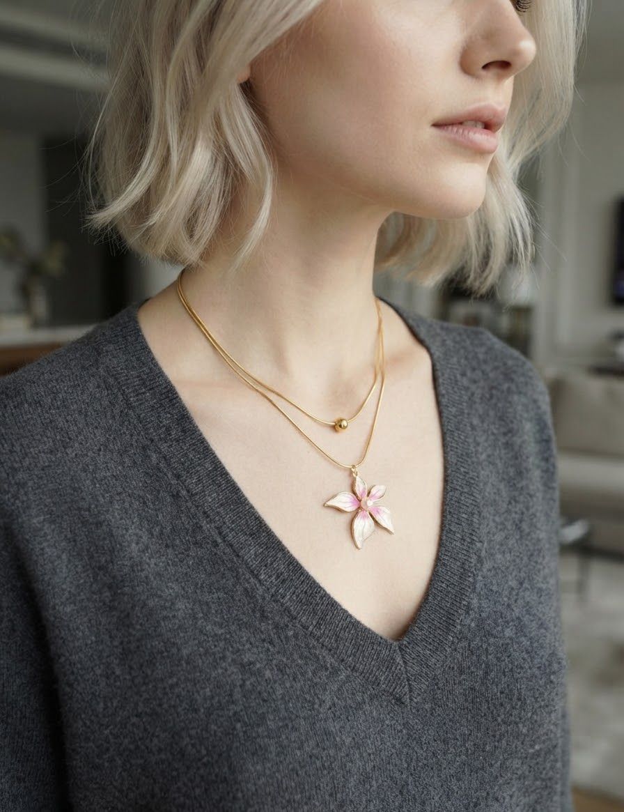 Flower Power Pink Necklace ( Premium Stainless Steel Tarnish Free)