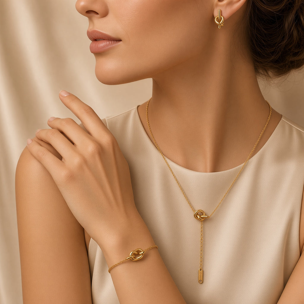 Eternal Knot Suite (necklace + earrings)( Premium high-grade stainless steel with golden plating )