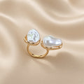 Baroque Mother Pearl Embrace Ring Duality ( Premium high-grade stainless steel with golden plating )