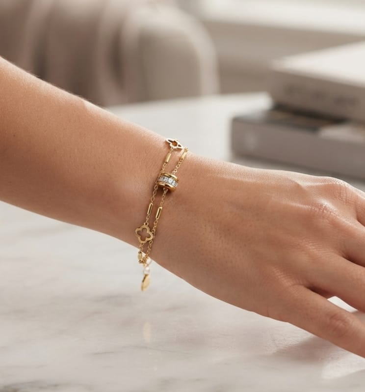 Jewel Bracelet ( Premium Stainlees Steel UV Gold Coating )