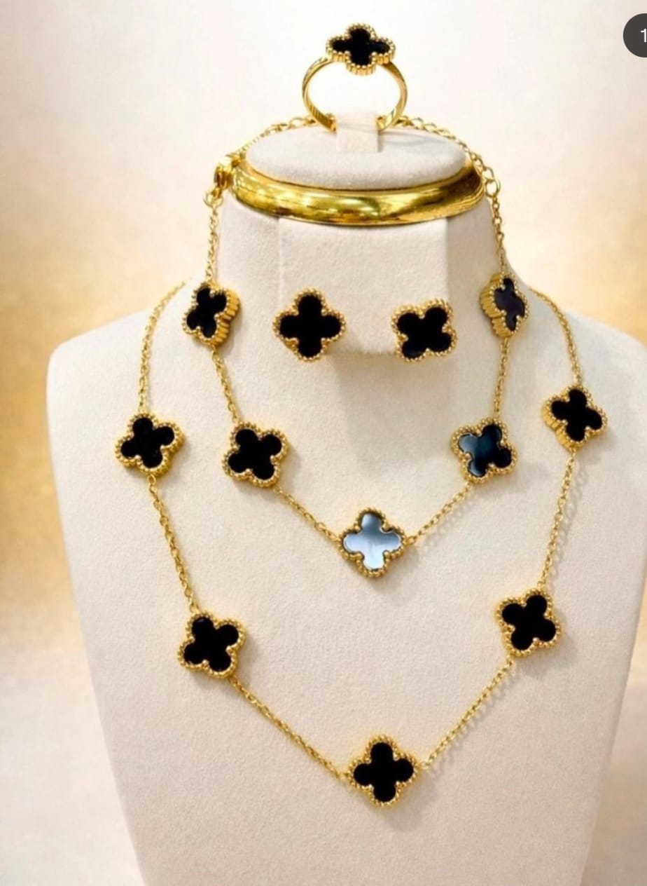 Black Floral Combo Set ( Premium high-grade stainless steel with golden plating )