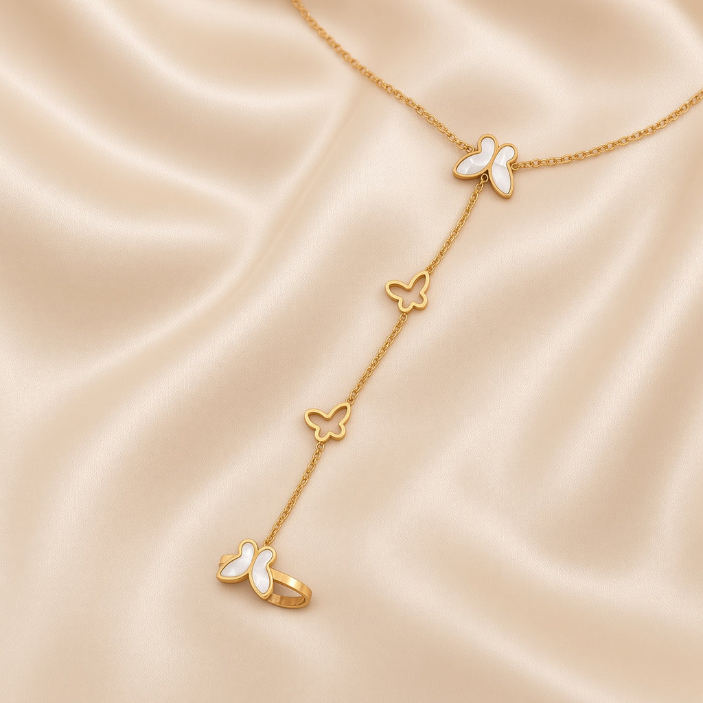White Butterfly ring bracelet ( Premium high-grade stainless steel with golden plating )