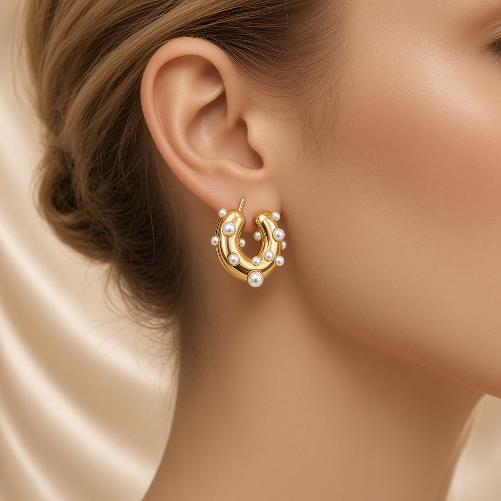 Bubble Pearl Hoops ( Premium high-grade stainless steel with golden plating )
