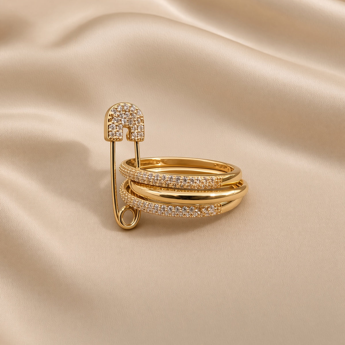 Safety Pin Styled Rings ( Premium high-grade stainless steel with golden plating )