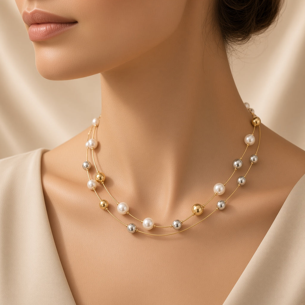 Golden Sphere Pearl Necklace